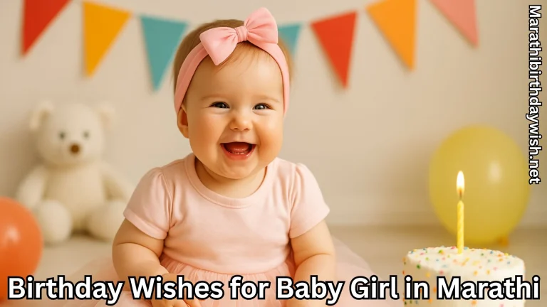 Baby girl in pink dress and headband by candlelit cake, bunting behind.