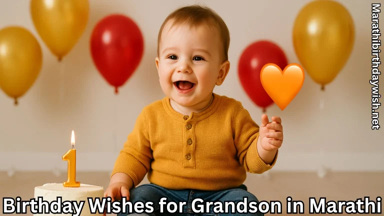 Baby in mustard outfit with balloons, heart emoji, first birthday cake.