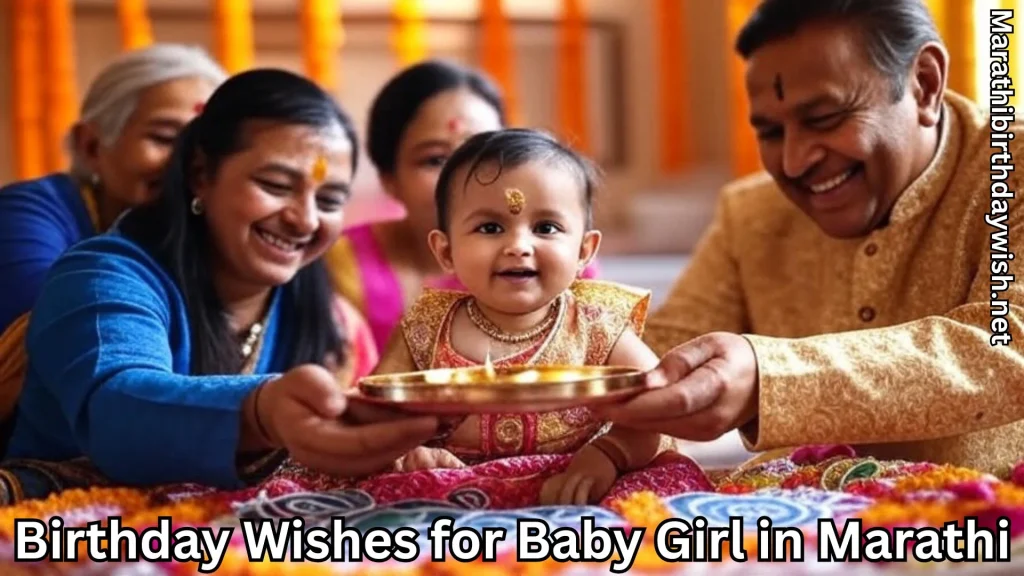 Family blesses baby girl with aarti plate during celebration.