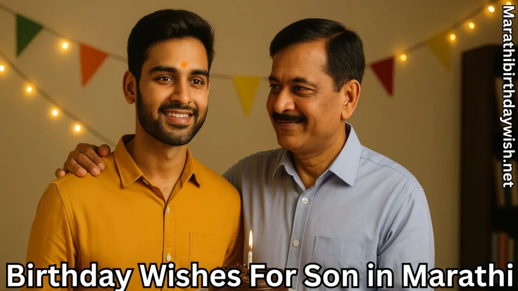 Father and son smiling together with cake