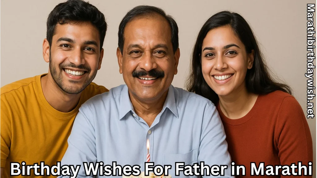 Father with son and daughter celebrating birthday, all smiling together.