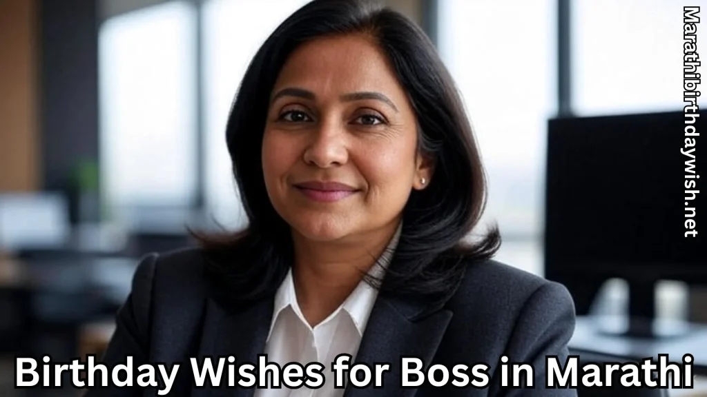 Female boss portrait in office, Marathi birthday theme