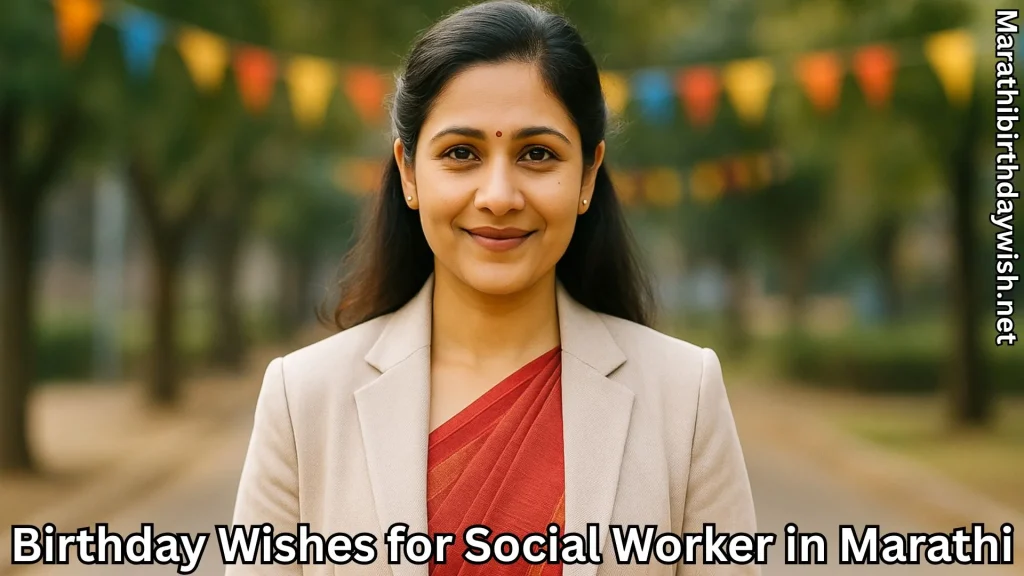 Female social worker in saree, outdoor portrait with festive bunting