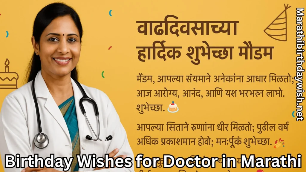 Lady doctor with Marathi birthday wish message
