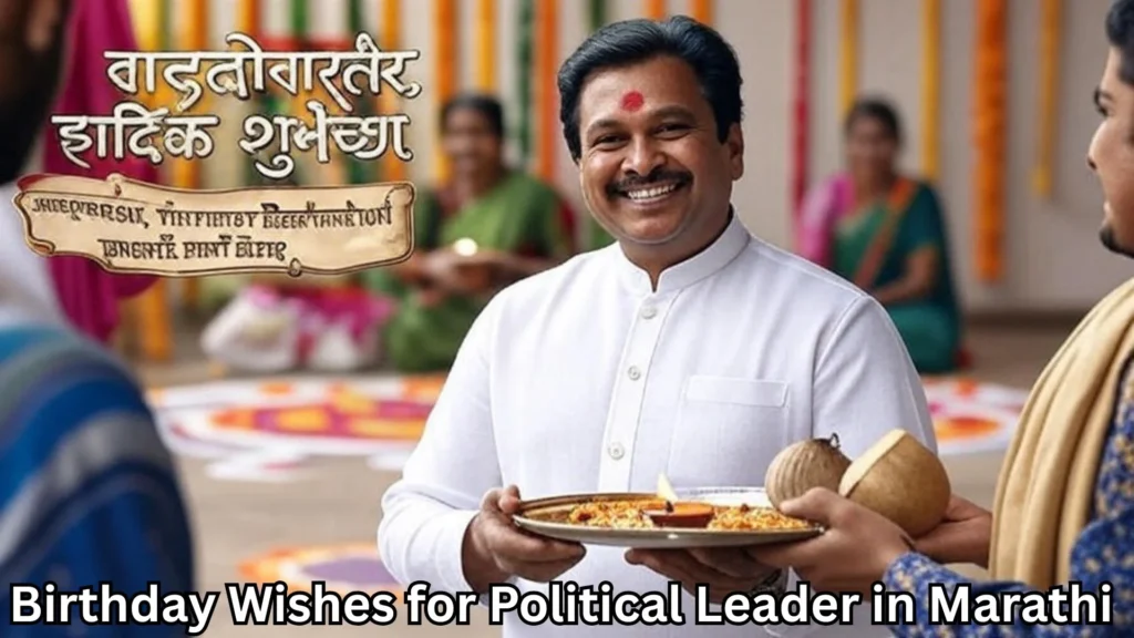 Leader smiling with birthday wishes written in Marathi on festive background