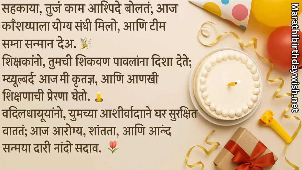 Marathi birthday wishes for colleague, teacher, and elder with cake