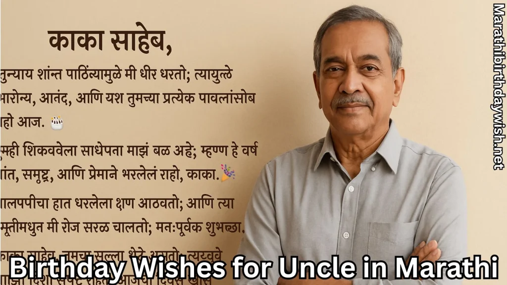 Marathi message card for “Kaka Saheb” with elder man portrait