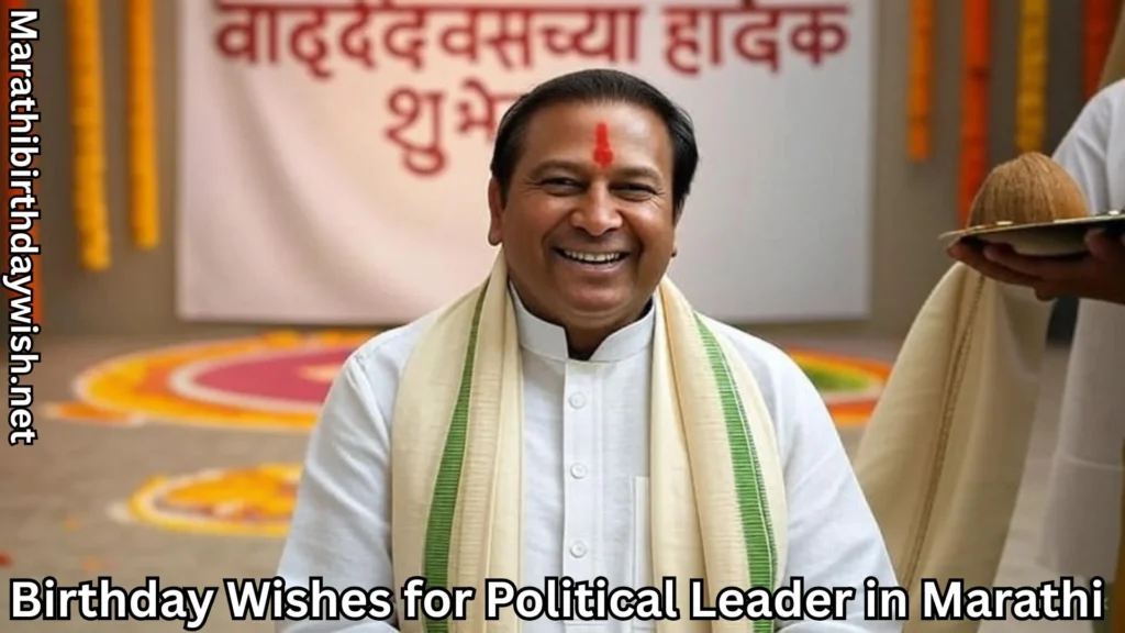 Political leader smiling with birthday wishes for political leader in marathi text overlay