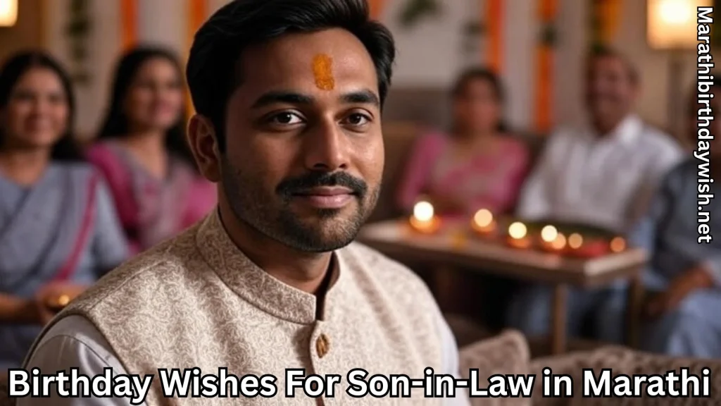 Portrait of son-in-law with tilak and birthday wishes for son-in-law in marathi text overlay