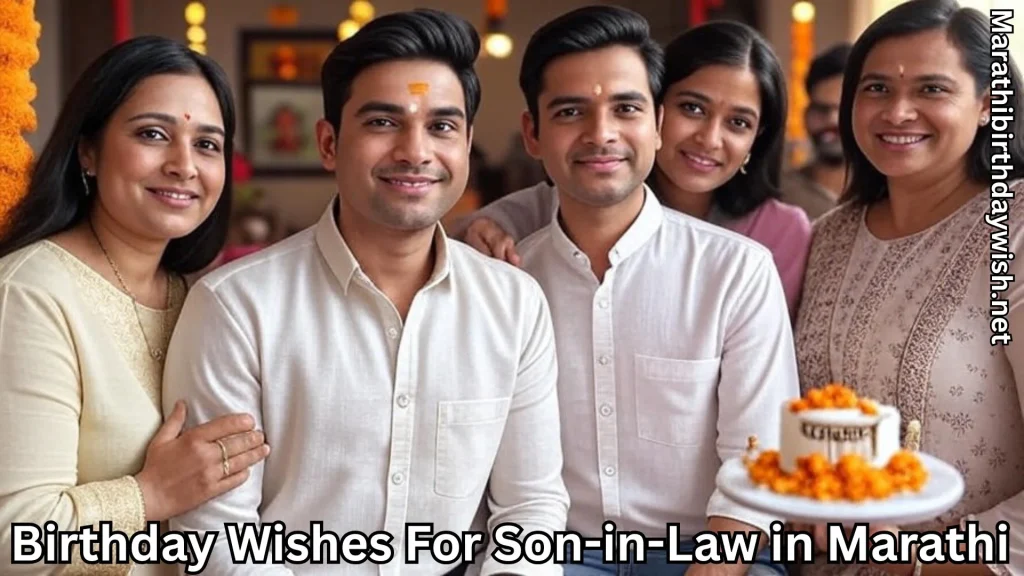 Relatives posing with son-in-law and birthday cake at ceremony