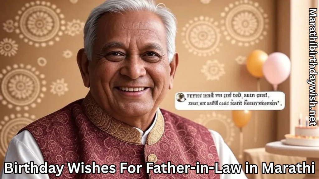 Senior father-in-law in ethnic attire; balloons, cake, birthday