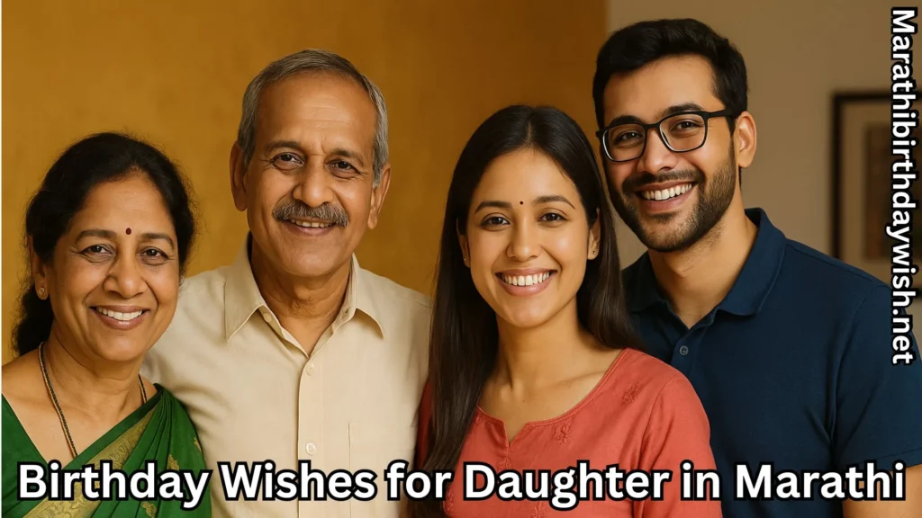 Smiling Marathi family celebrating daughter’s birthday