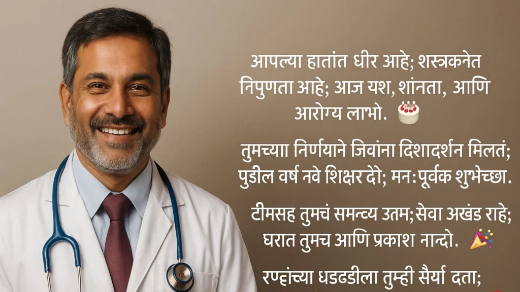 Smiling doctor with Marathi birthday wishes text on right side