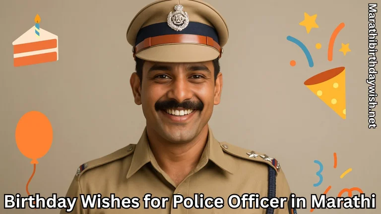 Smiling police officer and birthday wishes for police officer in marathi text overlay