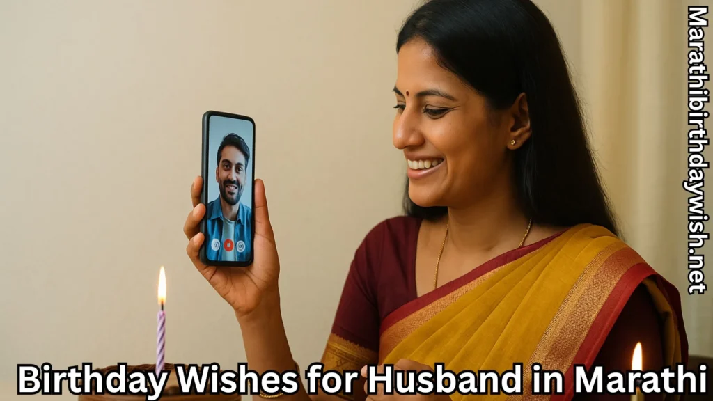 Wife video calling husband on birthday with cake and candle
