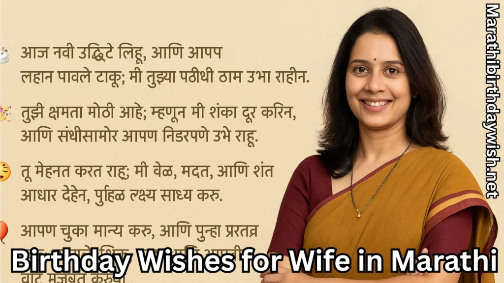 Woman in saree beside heartfelt Marathi birthday message