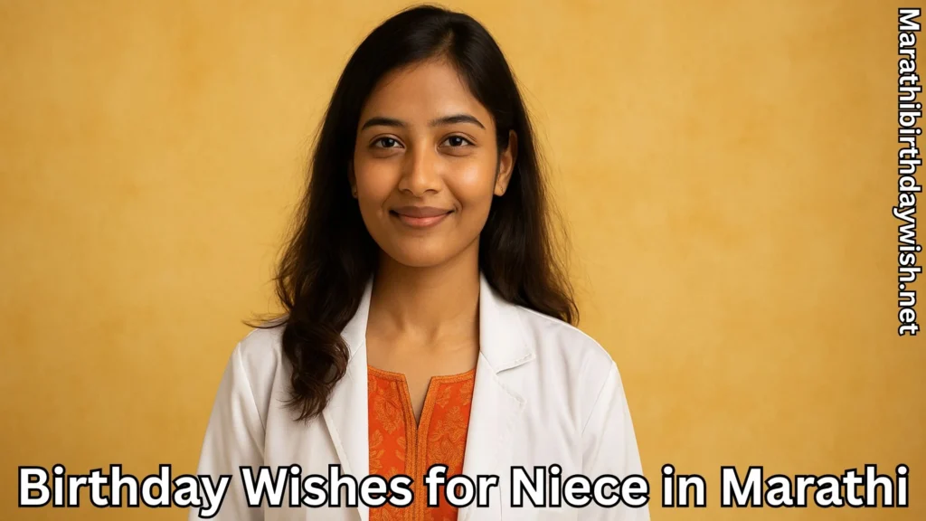 Young woman in white coat smiling with yellow background, niece birthday wish