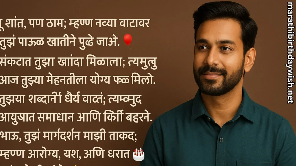 Bearded man portrait and birthday wishes for cousin brother in marathi text overlay