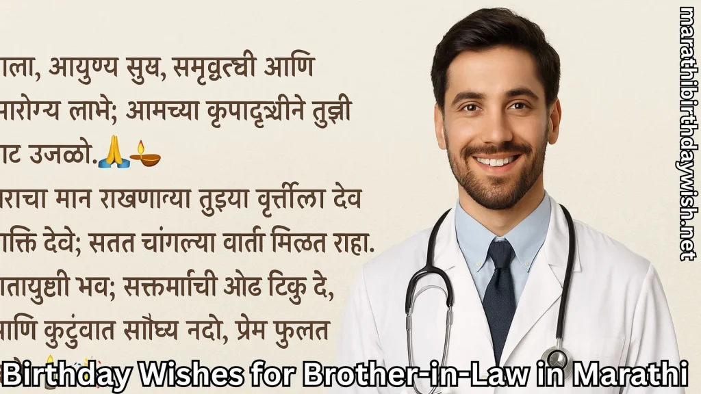 Doctor portrait with stethoscope and birthday wishes for brother-in-law in marathi text overlay