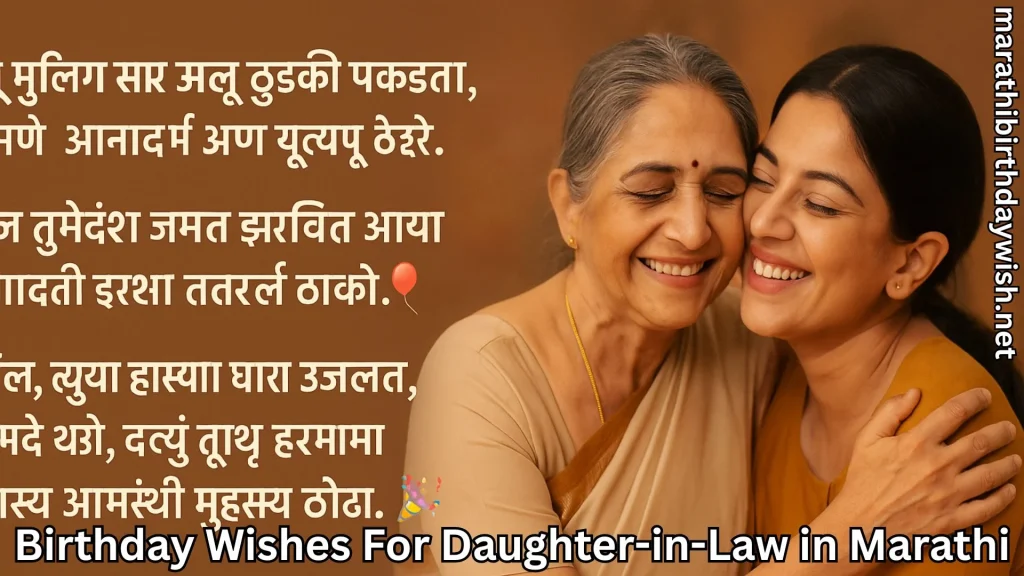 Mother and daughter hugging with birthday wishes for daughter-in-law in marathi text overlay