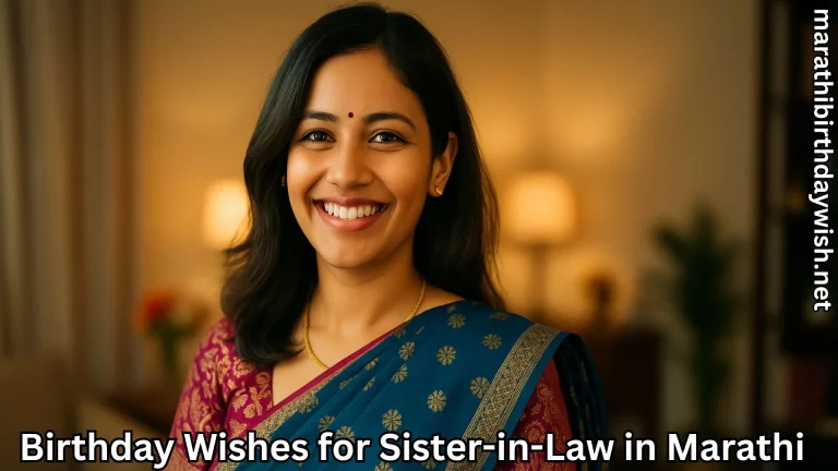 Smiling woman in sari indoors with birthday wishes for sister-in-Law in Marathi text