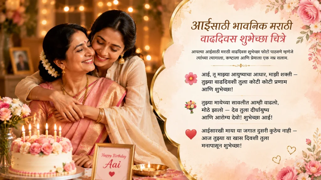 Emotional Marathi birthday wishes for mother with floral celebration