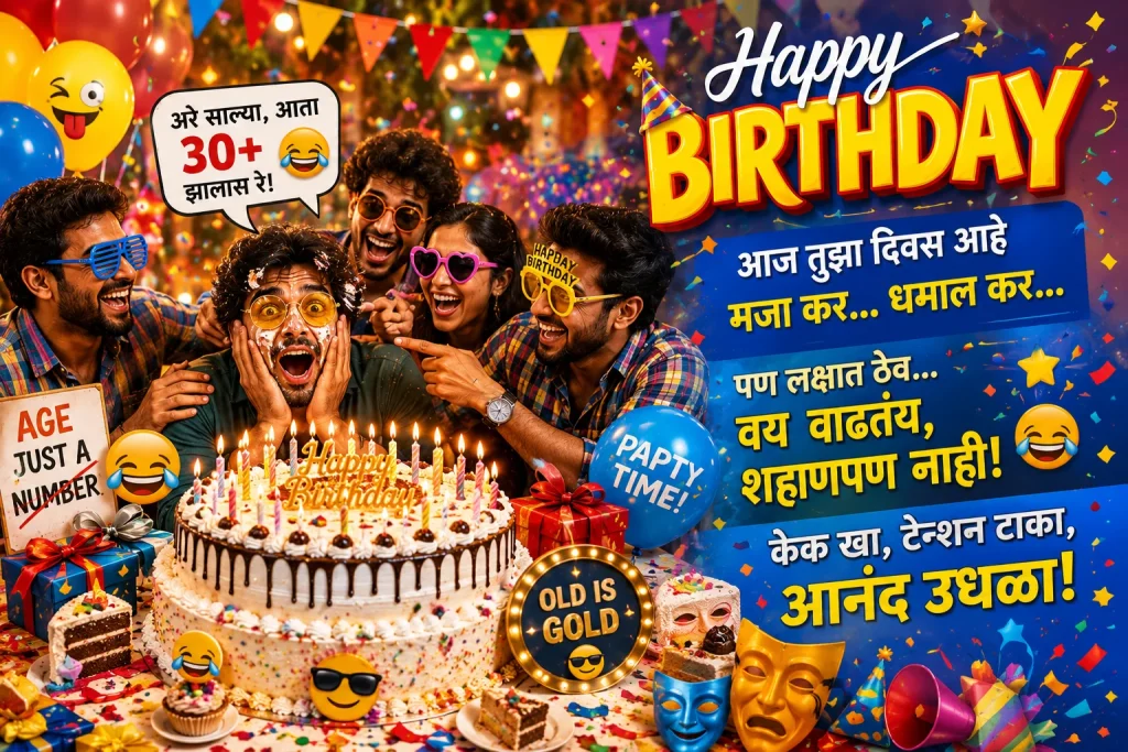 Funny Marathi birthday roast party with friends, cake and laughter