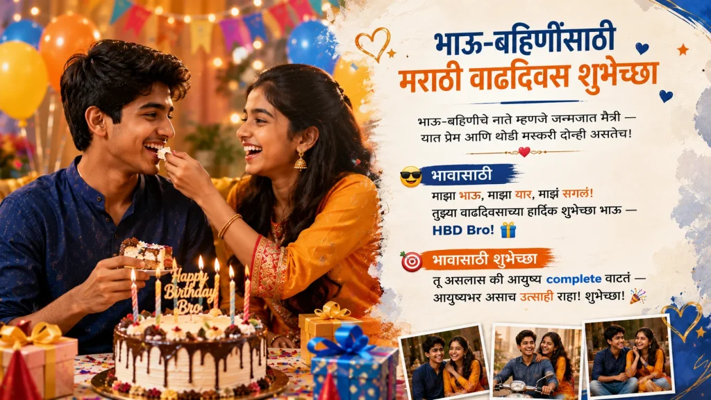 Marathi birthday wishes for brother and sister with cake celebration